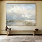 Soft Cloudy Seaside in Pastels - Impressionistic Seascape Painting On Canvas DKS322