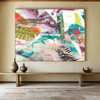 “Vibrant Mixed - Media Abstract with Ferns” - Botanical Mixed - Media Painting On Canvas PT118