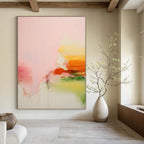 “Pink, Orange, and Green Abstract” - Colorful Drip Painting On Canvas PT0991