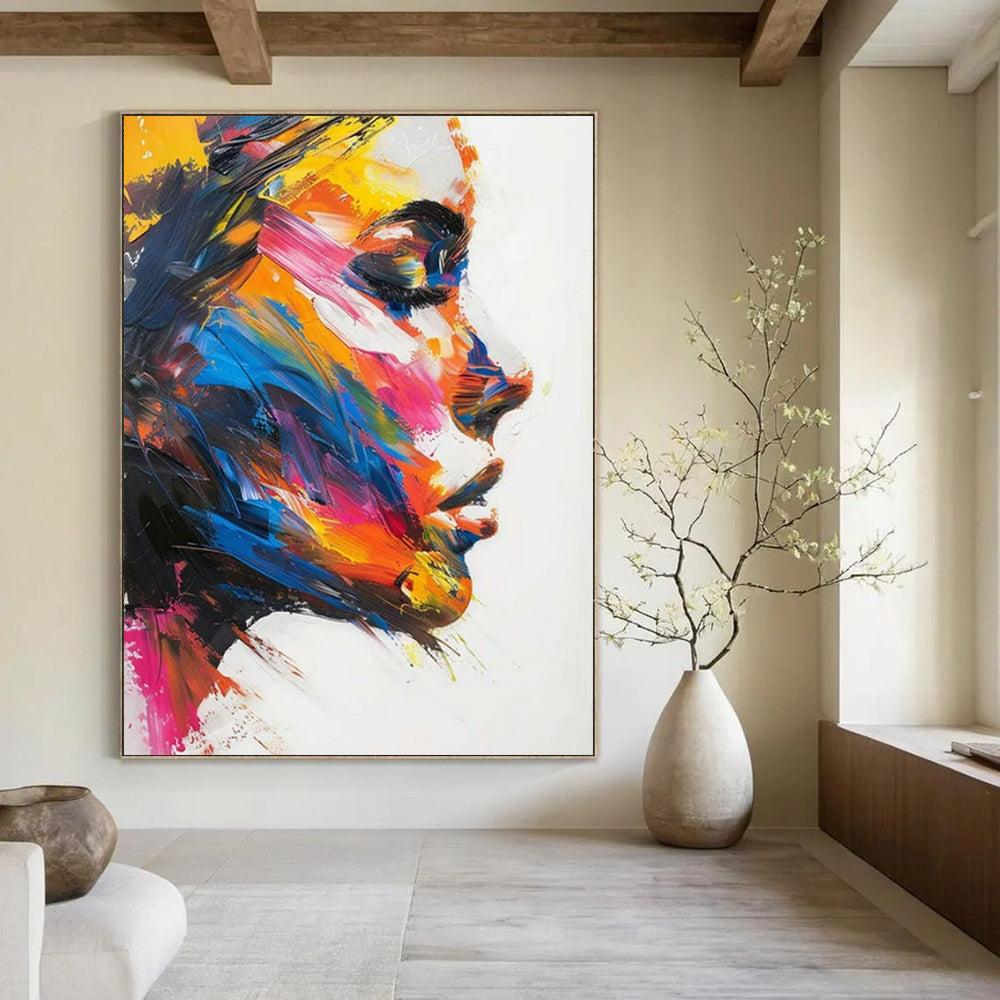“Colorful Abstract Female Profile” - Expressionist Portrait Painting On Canvas PT2243