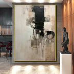 “Dramatic Black - and - White Abstract with Dripping Lines” - Bold Abstract Painting On Canvas PS0251