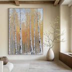 “Golden - White Birch Forest” - Impressionist Landscape Painting On Canvas PT1299