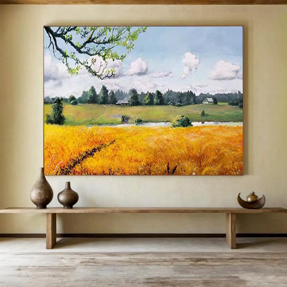 “Sunny Rural Field” - Realistic Landscape Painting On Canvas PT208