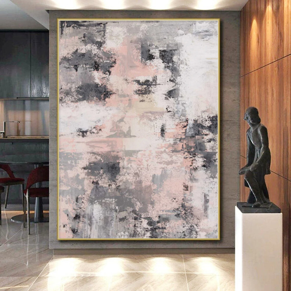 “Muted Pink - Gray Abstract Fusion” - Subtle Abstract Painting On Canvas PS0051