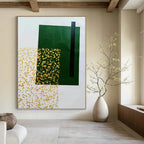Green, Black, Yellow with Abstract Forms "Green Spark" Abstract Painting On Canvas PS1328