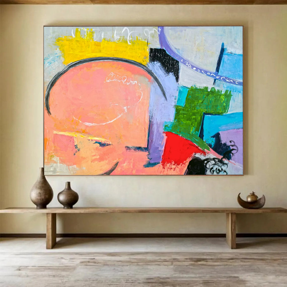 “Pastel and Bold Color Mix in Abstract Forms” Abstract Expressionist Painting On Canvas PT1810