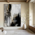 Gray, Black, White and Gold with Dripping Effects "Urban Drizzle" Abstract Painting On Canvas PS1130