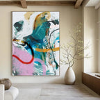 “Colorful Abstract Fusion” - Vibrant Hues with Dynamic Forms Painting On Canvas DS229