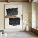 Black, Brown and White with Textured Collage Elements "Raw Fusion" Abstract Painting On Canvas PS1145