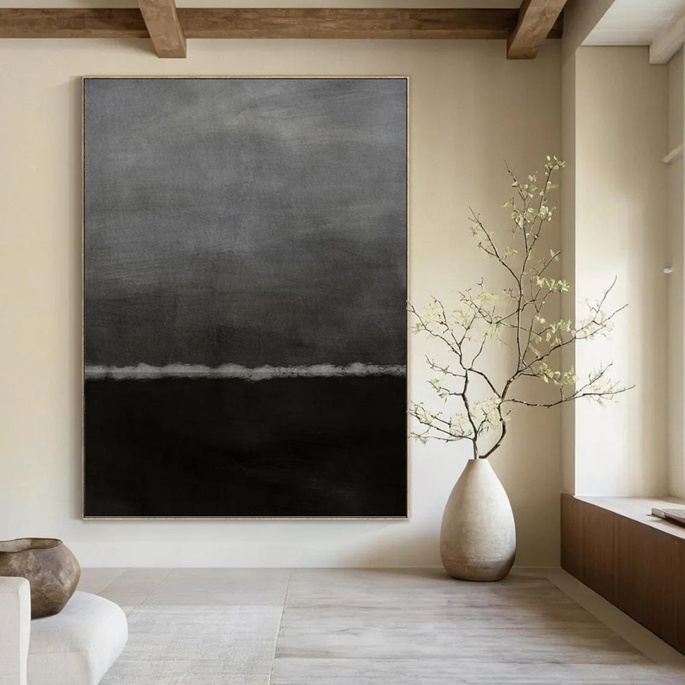 “Grey - Black Abstract Horizon” - Minimalist Abstract Painting On Canvas PT1202