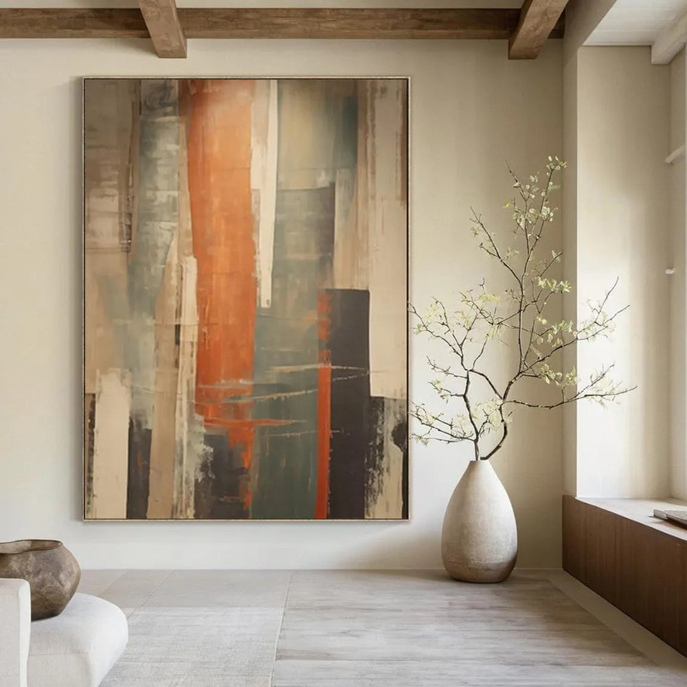 Tall Orange - Gray Abstract Columns Painting On Canvas DS113