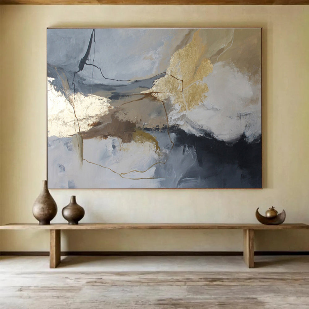 “Gray And Gold Abstract Revisited” - Abstract Painting On Canvas DKS519
