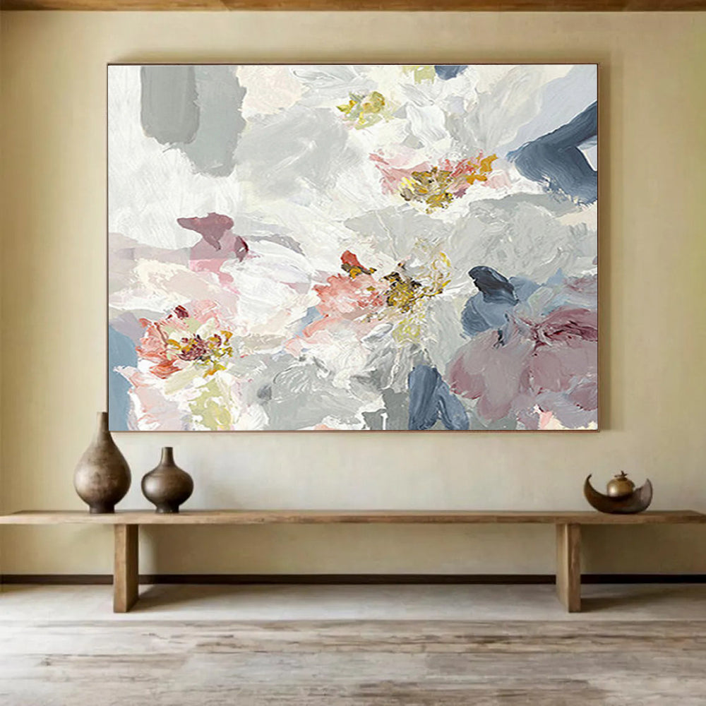 “Soft Floral Abstract” - Impressionistic Flower Painting On Canvas DKS404
