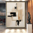 “Black - Beige Minimalist Abstraction” - Black, Beige Abstract Painting On Canvas PS0530