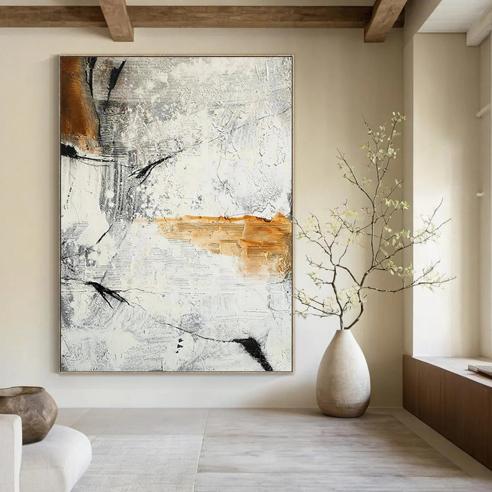 “Abstract in Gray, White & Orange” - Abstract - Inspired Contemporary Painting On Canvas PT1438
