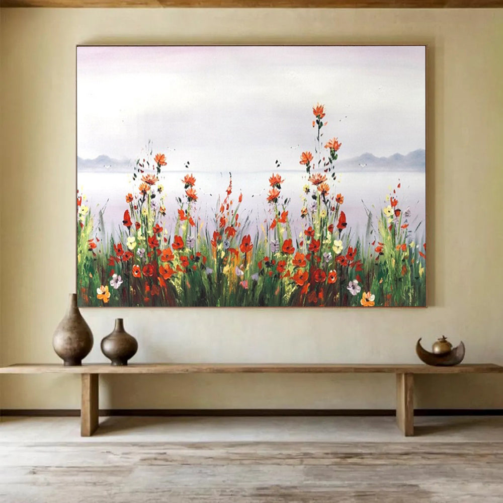 “Wildflowers by the Lake” - Impressionistic Floral Painting On Canvas PT189