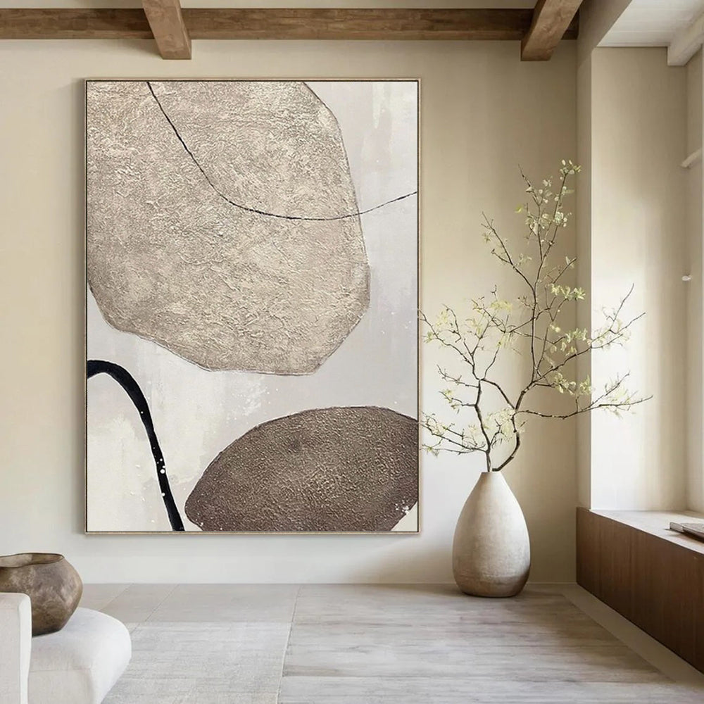 “Neutral Shape - Line Abstract” - Minimalist Abstract Painting On Canvas PT1321