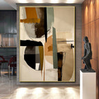 “Geometric Earth - Tone Fusion” - Brown, Green, Gray, White Abstract Geometric Painting On Canvas PS0753