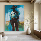 Mysterious Cowboy: Silhouette in Blue Painting On Canvas DS102