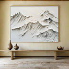 “White Textured Mountain Relief” - Sculptural Abstract Painting On Canvas DKS459