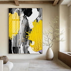 “Yellow, Black, and White Abstract” - Bold, Color - Blocked Painting On Canvas PT1526