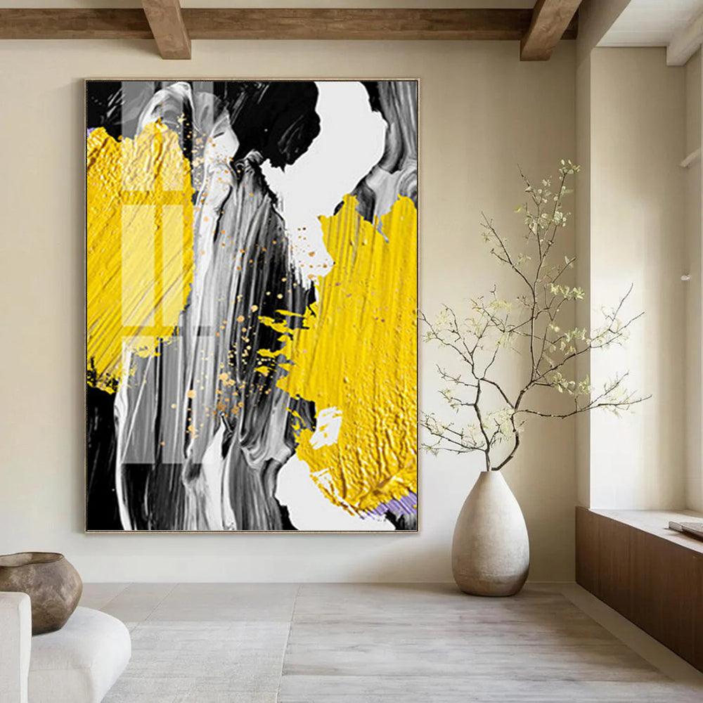 “Yellow, Black, and White Abstract” - Bold, Color - Blocked Painting On Canvas PT1526