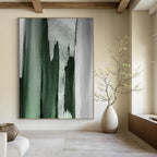 “Green - Grey Vertical Strokes” - Abstract Expressionist Painting On Canvas PT1216