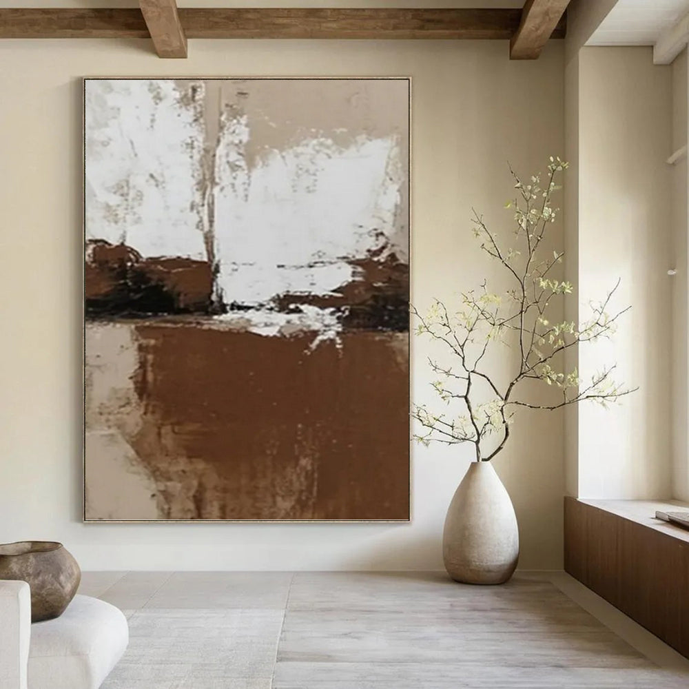 “Brown and White Abstract: Earthy Minimalist Art” - Subtle Textured Painting On Canvas PT0975