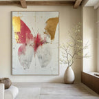 “Red and Gold Butterfly” - Contemporary Mixed - Media Painting On Canvas PT2207