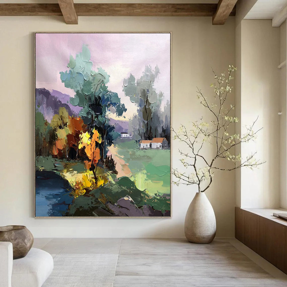 “Colorful Village Landscape” - Impressionist Landscape Painting On Canvas PT1289