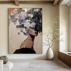 “Flower - Headed Figure” - Whimsical Figurative Painting On Canvas DS309