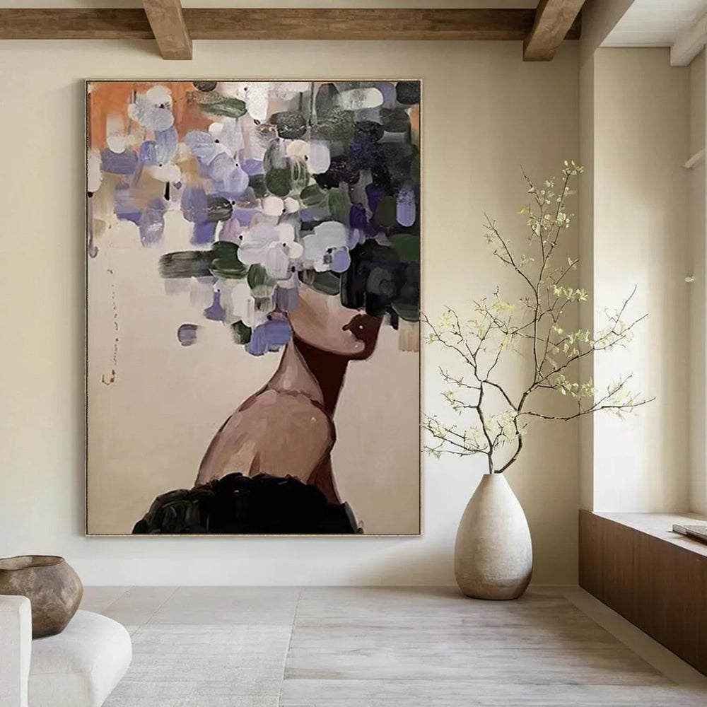 “Flower - Headed Figure” - Whimsical Figurative Painting On Canvas DS309