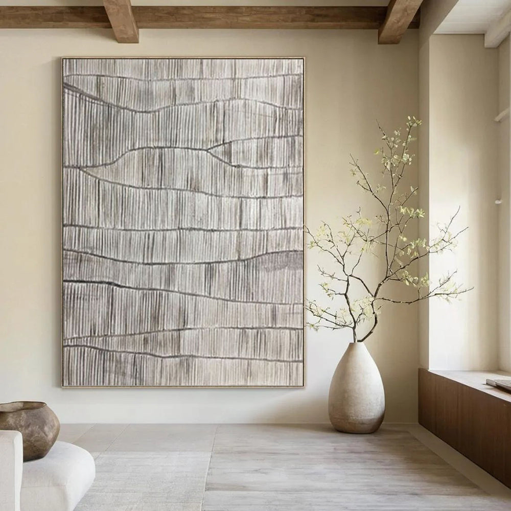 “Monochrome Textured Waves” - Monochromatic Abstract Painting On Canvas PT1042