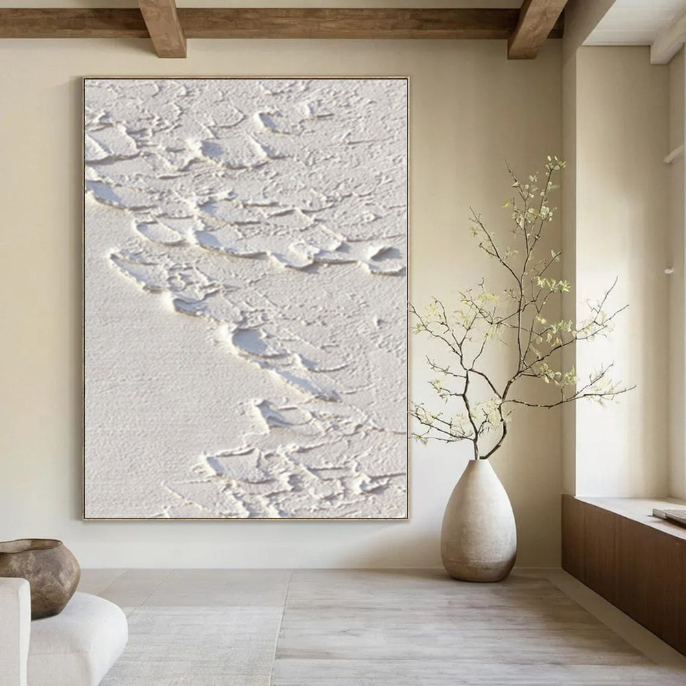 White with Textured Cracks "Cracked Serenity" Abstract Painting On Canvas PS1287
