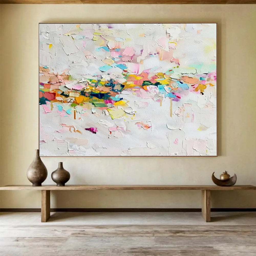 “Colorful Confetti Burst in Pinks, Blues & Yellows” - Abstract Impasto Painting On Canvas PT044