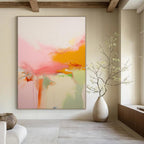 Pink, Orange, Green and White with Flowing Forms "Blush Breeze" Abstract Painting On Canvas PS1176