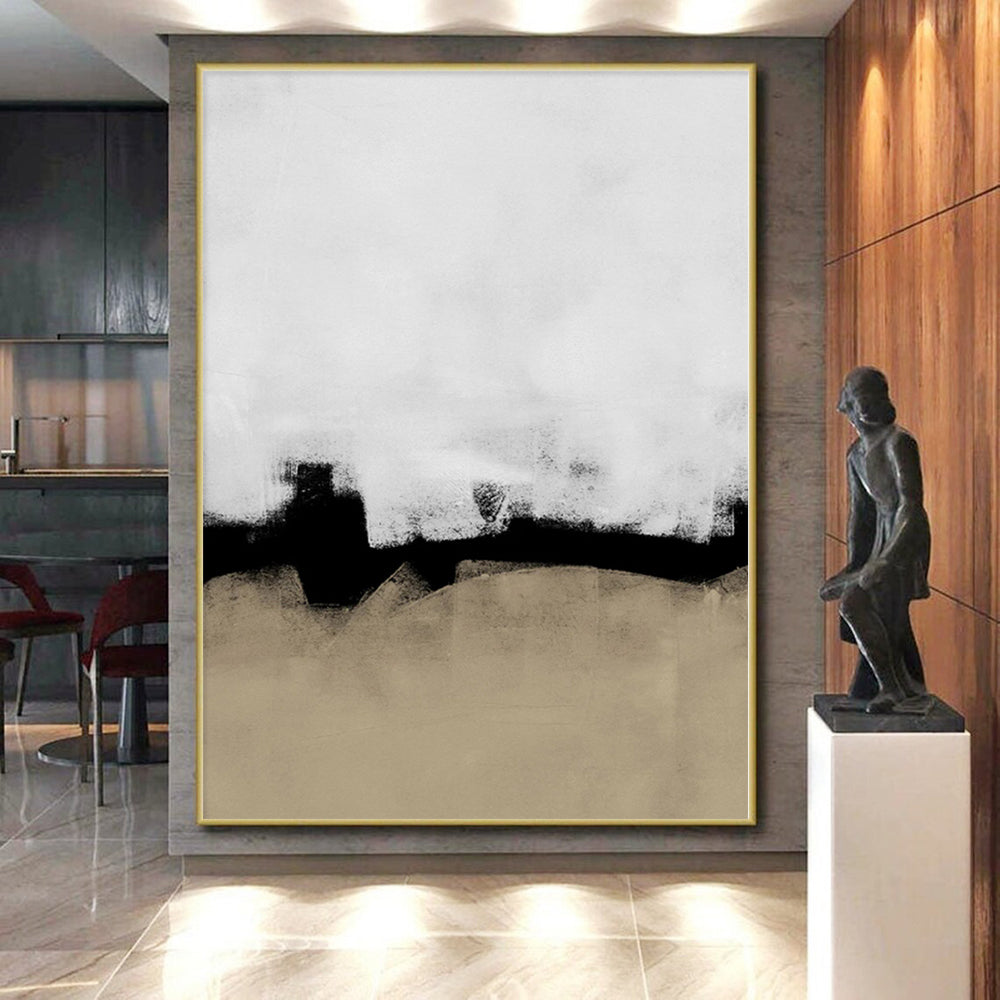 “Black - Beige Abstract Horizon” - Subtle Landscape Painting On Canvas PS0335