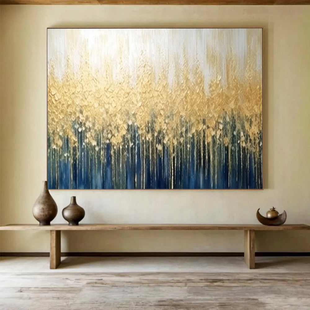 “Golden Forest Silhouette” - Metallic Landscape Painting On Canvas PT052