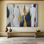 “Abstract Human Forms” - Beige, Black & Gold Figurative, Modern Oil Painting On Canvas DKS731
