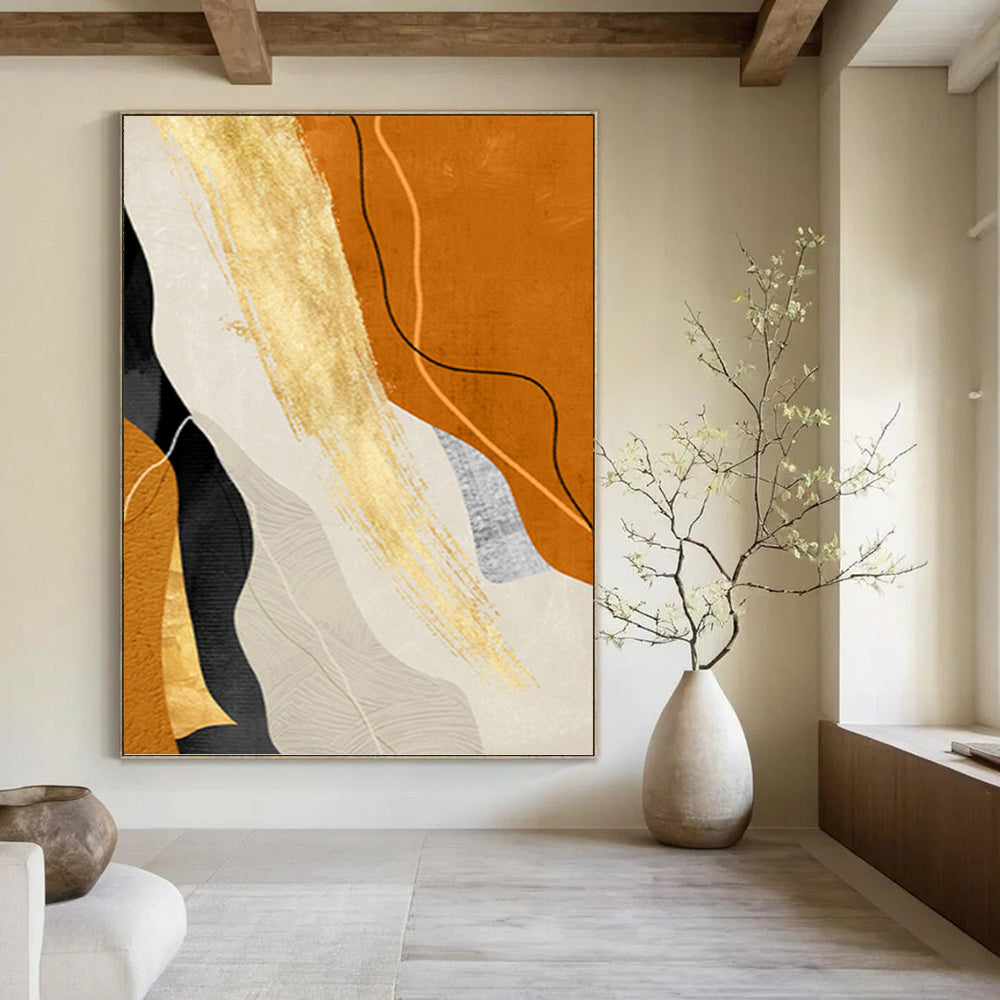 “Orange and Gold Abstract Flow” - Abstract, Warm - Colored Painting On Canvas PT1517