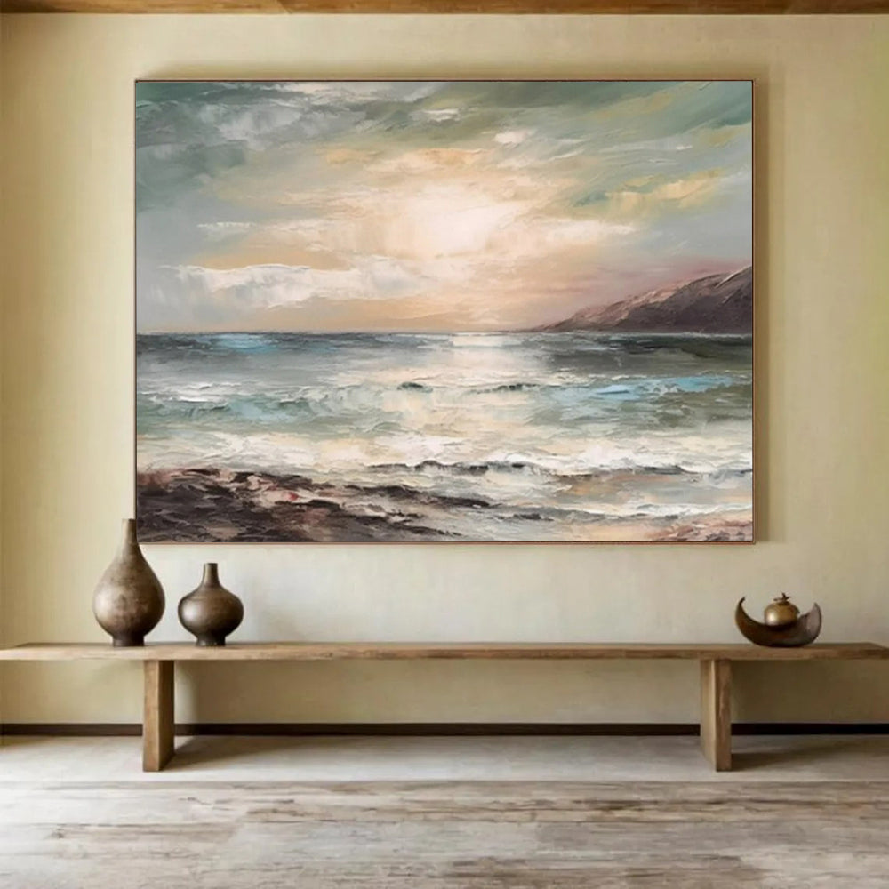 “Muted - Tone Seaside Sunset” - Soft - Hues Painting On Canvas PT1546