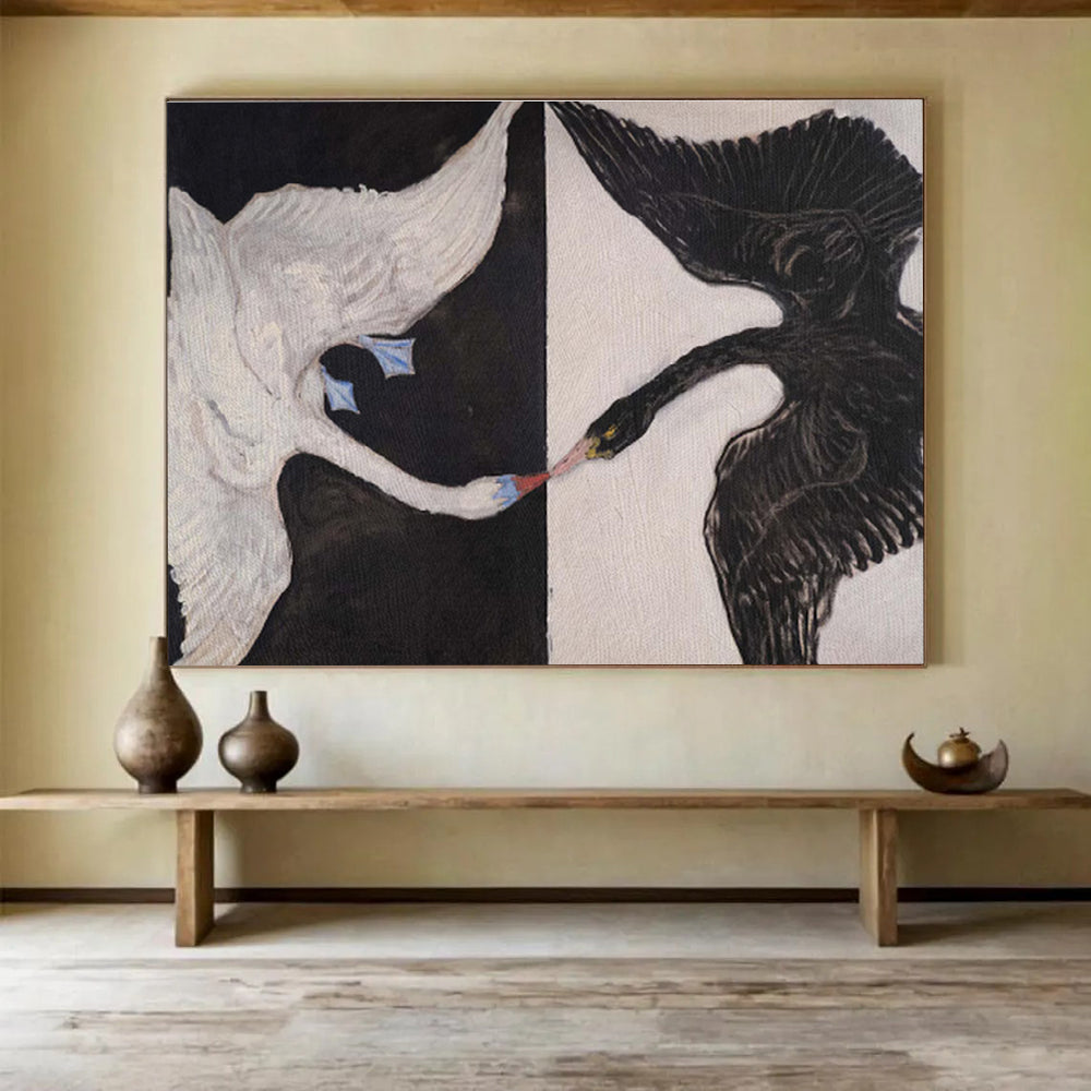 Black and White Swans in Symmetry Animal Painting On Canvas DKS125