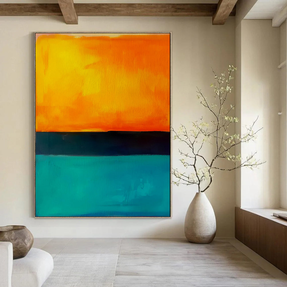 “Orange - Black - Blue Color - Blocked Abstract” - Modern Abstract Painting On Canvas PT1949