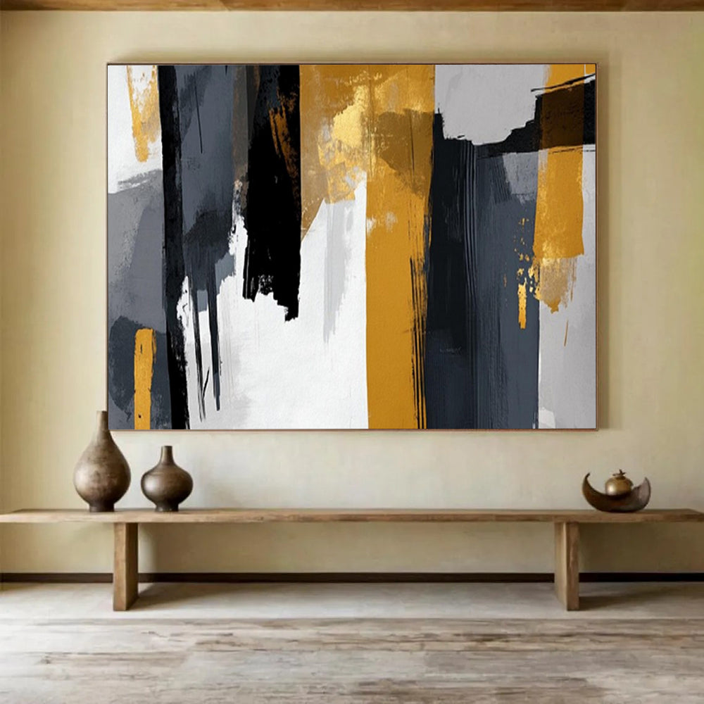 “Black - Gray - Gold Abstract” - Abstract Minimalist - Painting On Canvas PT1719