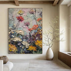 Pastel Floral Impasto, Post - Impressionistic, Painting On Canvas PT2142