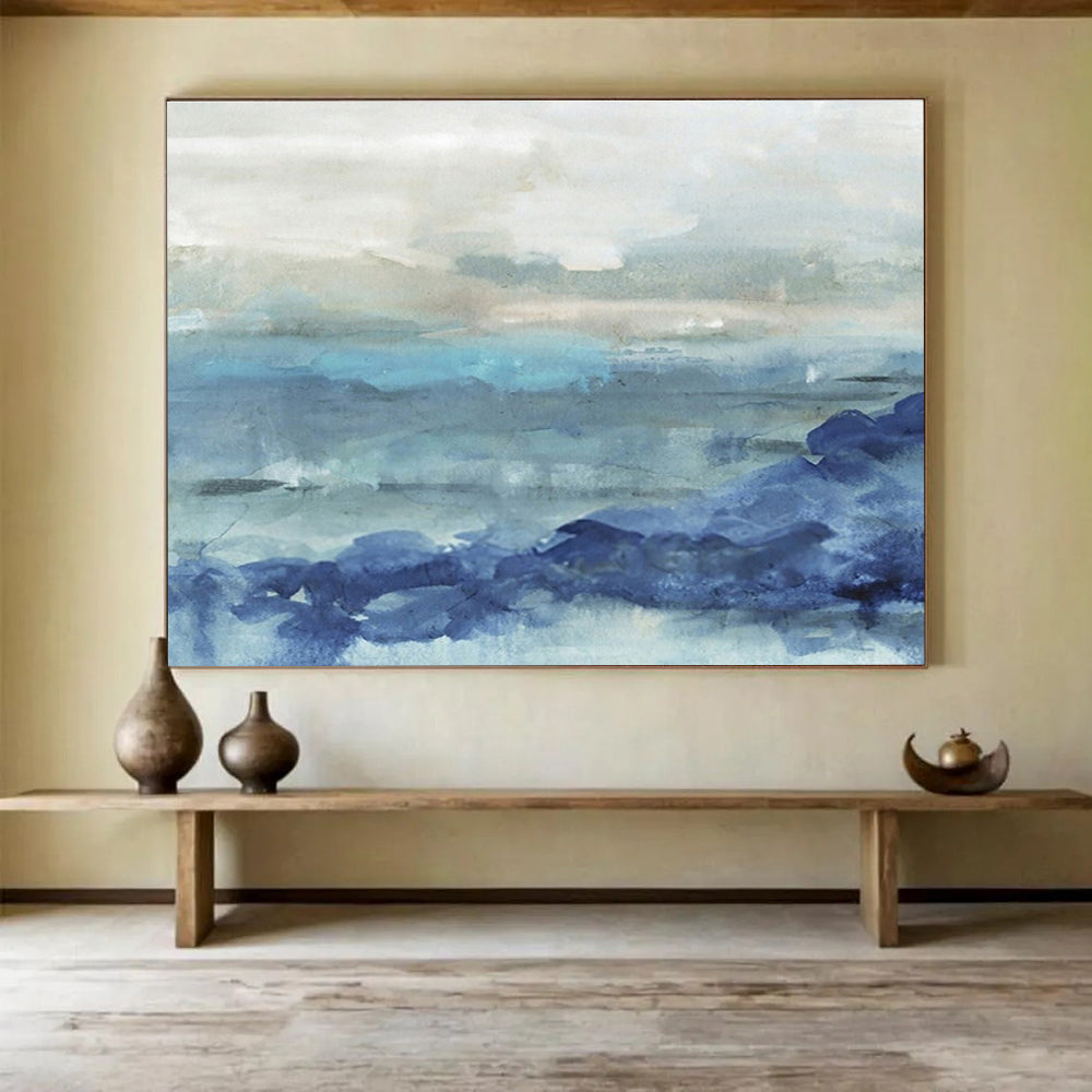 “Blue - Gray Horizons” - Minimalist Landscape Painting On Canvas DKS414