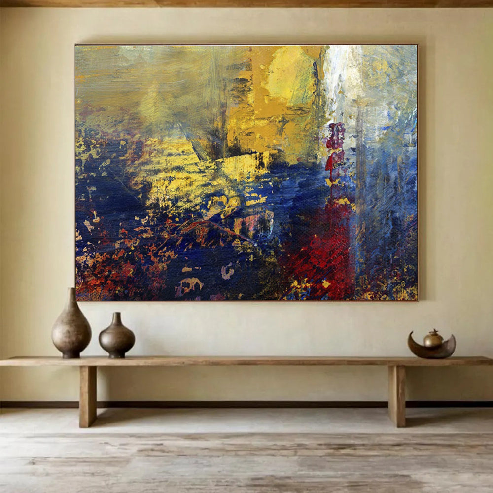 “Golden - Blue Abstract Fusion” Abstract Painting On Canvas DKS193
