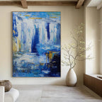 “Blue - Gold Abstract Waterfall” - Impressionist - Inspired Painting On Canvas PT1332