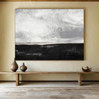 “Black - White Minimalist Horizon” - Monochromatic Calm “Nightfall Shore” Painting On Canvas PT1666