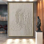 “Textured White Curved Lines” - White, Light - colored Abstract Textured Painting PS0596
